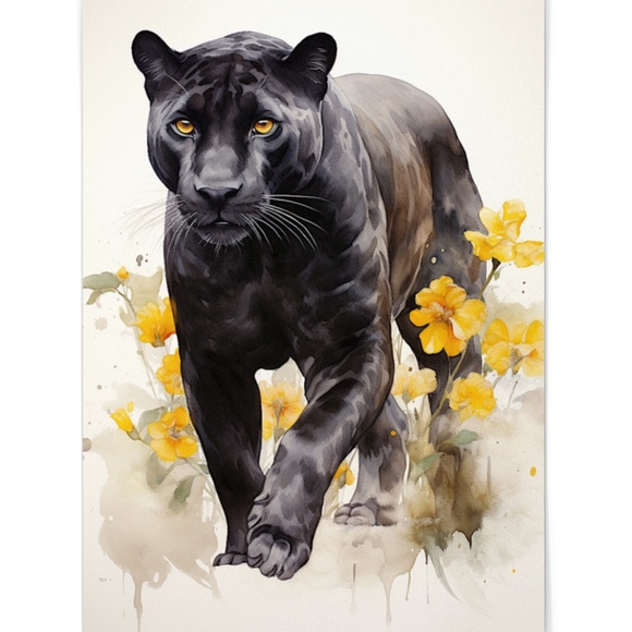 Watercolor Black Jaguar Wall Art Print Unframed - Majestic Jungle Elegance - Picture 3 of 6